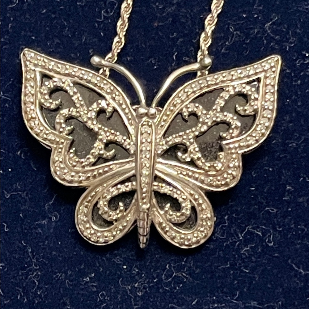 Silver black onyx Butterfly Pendant Necklace - Elegant Women's Jewelry
